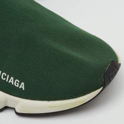 Pre Owned Balenciaga Green Knit Fabric Speed Trainer Slip On High Sneakers Size 36