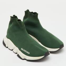 Pre Owned Balenciaga Green Knit Fabric Speed Trainer Slip On High Sneakers Size 36