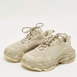 Pre Owned Balenciaga Grey Leather and Mesh Triple S Lace Up Sneakers Size 39