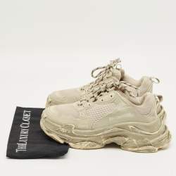 Pre Owned Balenciaga Grey Leather and Mesh Triple S Lace Up Sneakers Size 39