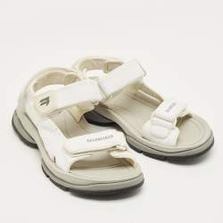 Pre Owned Balenciaga White Fabric Touristic Flat Sandals Size 41