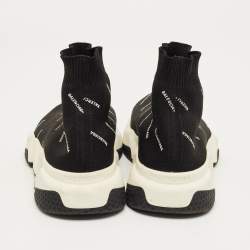 Pre Owned Balenciaga Black/White Knit Fabric Allover Logo Speed Trainer Sneakers Size 37