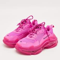 Pre Owned Balenciaga Pink Faux Leather and Mesh Triple S Clear Sole Sneakers Size 37