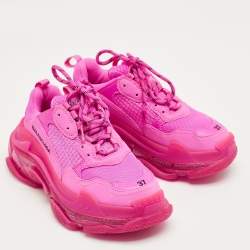 Pre Owned Balenciaga Pink Faux Leather and Mesh Triple S Clear Sole Sneakers Size 37
