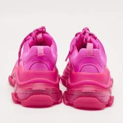 Pre Owned Balenciaga Pink Faux Leather and Mesh Triple S Clear Sole Sneakers Size 37