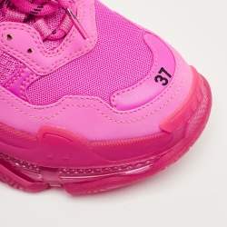 Pre Owned Balenciaga Pink Faux Leather and Mesh Triple S Clear Sole Sneakers Size 37