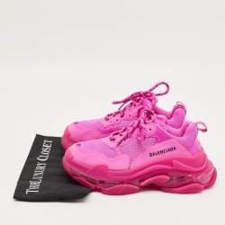 Pre Owned Balenciaga Pink Faux Leather and Mesh Triple S Clear Sole Sneakers Size 37