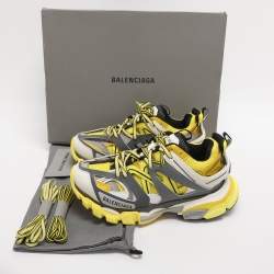 Pre Owned Balenciaga Yellow Mesh and Faux Leather Track Sneakers Size 37