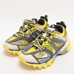 Pre Owned Balenciaga Yellow Mesh and Faux Leather Track Sneakers Size 37