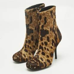 Pre Owned Balenciaga Brown Leopard Print Calf Hair Ankle Boots Size 37
