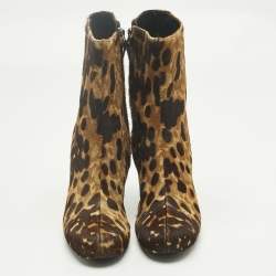 Pre Owned Balenciaga Brown Leopard Print Calf Hair Ankle Boots Size 37