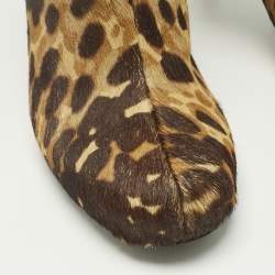 Pre Owned Balenciaga Brown Leopard Print Calf Hair Ankle Boots Size 37