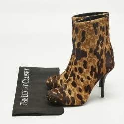 Pre Owned Balenciaga Brown Leopard Print Calf Hair Ankle Boots Size 37
