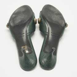 Pre Owned Balenciaga Green Leather Le Cagole Studded Slide Sandals Size 41