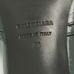 Pre Owned Balenciaga Green Leather Le Cagole Studded Slide Sandals Size 41