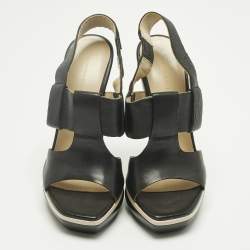 Pre Owned Balenciaga Black Leather Platform Sandals Size 36.5