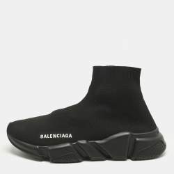 Pre Owned Balenciaga Black Knit Fabric Speed Trainer Sneakers Size 37