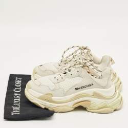 Pre Owned Balenciaga White Leather and Mesh Triple S Sneakers Size 35