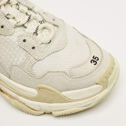 Pre Owned Balenciaga White Leather and Mesh Triple S Sneakers Size 35