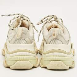 Pre Owned Balenciaga White Leather and Mesh Triple S Sneakers Size 35