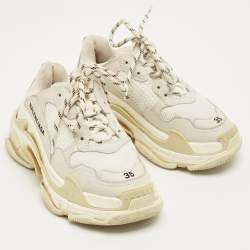 Pre Owned Balenciaga White Leather and Mesh Triple S Sneakers Size 35