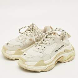 Pre Owned Balenciaga White Leather and Mesh Triple S Sneakers Size 35