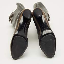 Pre Owned Balenciaga Dark Green Leather Buckle Details Mild Calf Length Boots Size 37.5