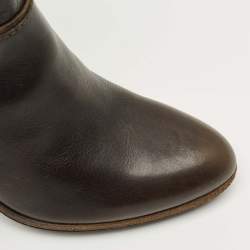 Pre Owned Balenciaga Dark Green Leather Buckle Details Mild Calf Length Boots Size 37.5