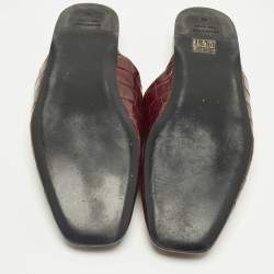 Pre Owned Balenciaga Burgundy Croc Embossed Leather Cosy BB Flats Mules Size 40