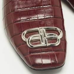 Pre Owned Balenciaga Burgundy Croc Embossed Leather Cosy BB Flats Mules Size 40