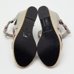 Pre Owned Balenciaga Grey Leather Ankle Strap Espadrille Wedge Sandals Size 35