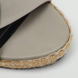 Pre Owned Balenciaga Grey Leather Ankle Strap Espadrille Wedge Sandals Size 35