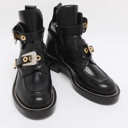 Pre Owned Balenciaga Black Leather Ceinture Ankle Boots Size 35