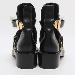 Pre Owned Balenciaga Black Leather Ceinture Ankle Boots Size 35