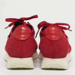 Pre Owned Balenciaga Red Leather and Mesh Race Runner Low Top Sneakers Size 38