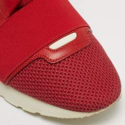Pre Owned Balenciaga Red Leather and Mesh Race Runner Low Top Sneakers Size 38