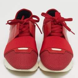Pre Owned Balenciaga Red Leather and Mesh Race Runner Low Top Sneakers Size 38