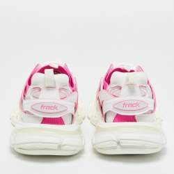 Pre Owned Balenciaga White/Pink Mesh and Faux Leather Track Sneakers Size 38