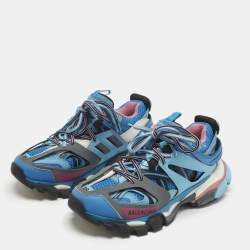 Pre Owned حذاء رياضي بالنسياغا تراك منخفض من أعلى جلد صناعي وشبك أبيض/ برتقالي مقاس 40