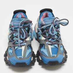 Pre Owned حذاء رياضي بالنسياغا تراك منخفض من أعلى جلد صناعي وشبك أبيض/ برتقالي مقاس 40