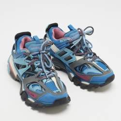 Pre Owned حذاء رياضي بالنسياغا تراك منخفض من أعلى جلد صناعي وشبك أبيض/ برتقالي مقاس 40