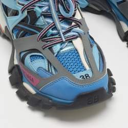 Pre Owned حذاء رياضي بالنسياغا تراك منخفض من أعلى جلد صناعي وشبك أبيض/ برتقالي مقاس 40