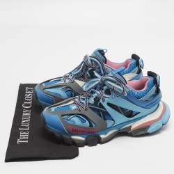 Pre Owned حذاء رياضي بالنسياغا تراك منخفض من أعلى جلد صناعي وشبك أبيض/ برتقالي مقاس 40