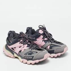 Pre Owned حذاء رياضي بالنسياغا تراك منخفض من أعلى جلد صناعي وشبك أبيض/ برتقالي مقاس 40