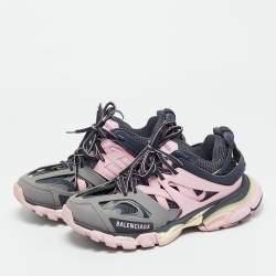 Pre Owned حذاء رياضي بالنسياغا تراك منخفض من أعلى جلد صناعي وشبك أبيض/ برتقالي مقاس 40