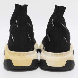 مملوكة مسبقًا حذاء رياضي بالنسياغا شعار مطبوع سريع قماش تريكو أسود مرتفع من أعلى مقاس 39