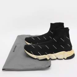 مملوكة مسبقًا حذاء رياضي بالنسياغا شعار مطبوع سريع قماش تريكو أسود مرتفع من أعلى مقاس 39