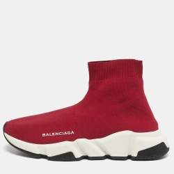Pre Owned Balenciaga Speed Trainer Size 38 Red Knit Fabric High Top Sneakers