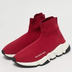Pre Owned Balenciaga Speed Trainer Size 38 Red Knit Fabric High Top Sneakers