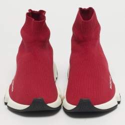 Pre Owned Balenciaga Speed Trainer Size 38 Red Knit Fabric High Top Sneakers